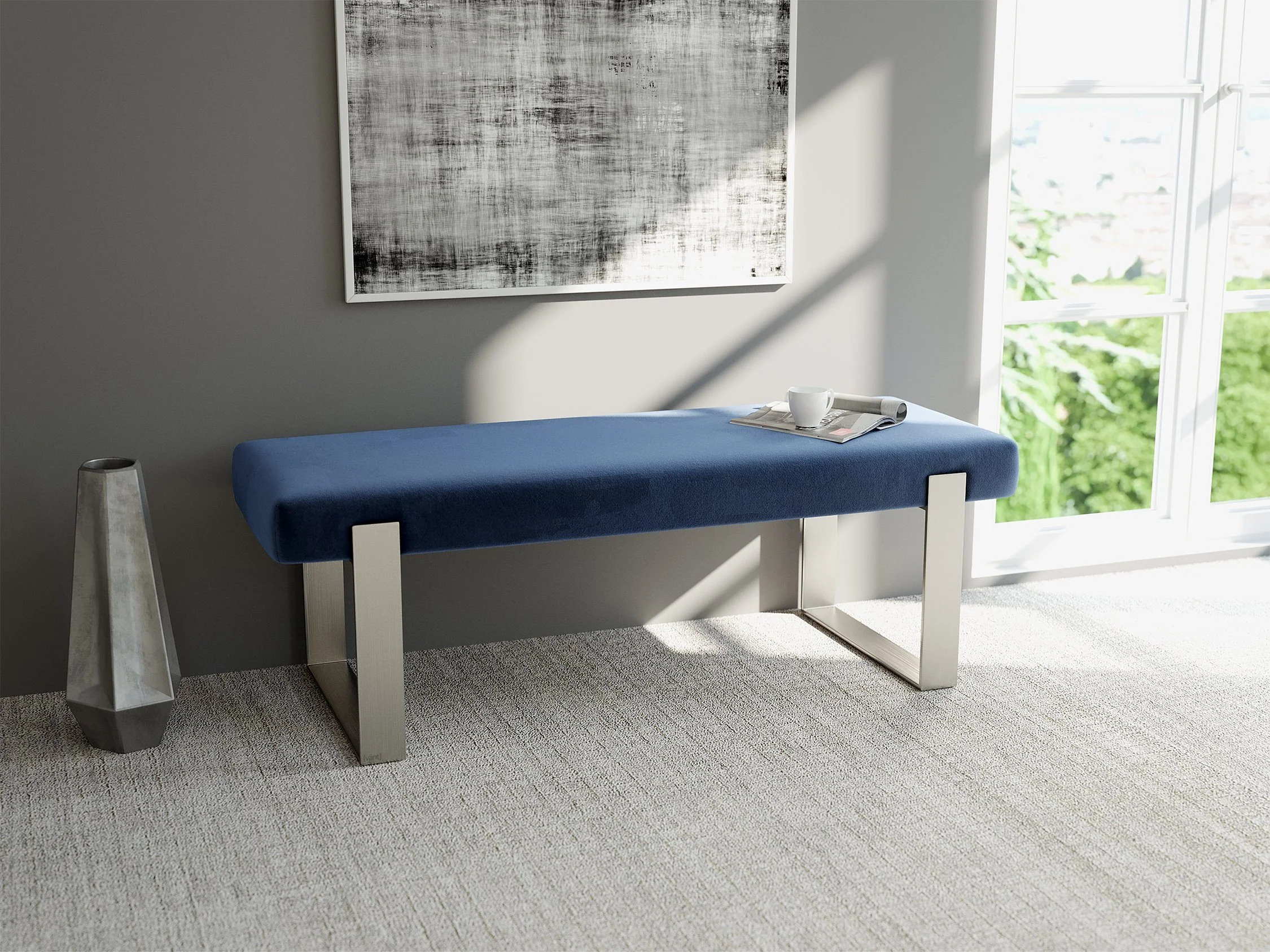 Vant Upholstered Bedroom Bench - Brushed Nickel Legs - Image 105