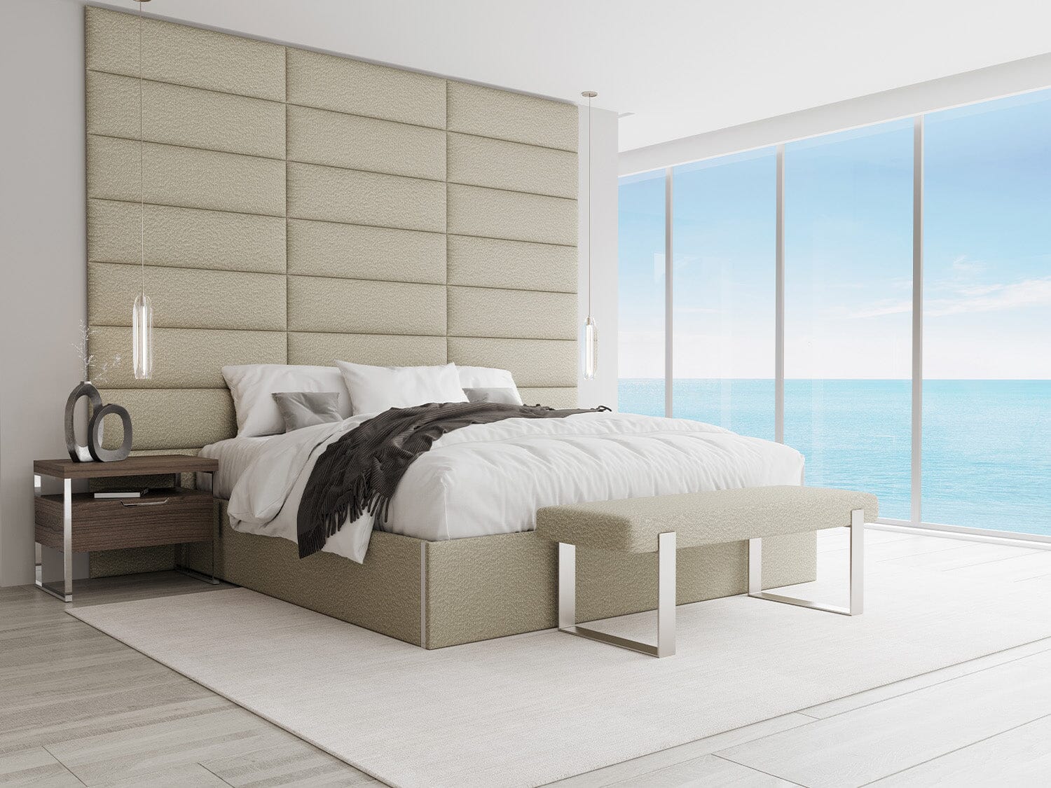 Vant Upholstered Bedroom Bench - Brushed Nickel Legs - Image 124