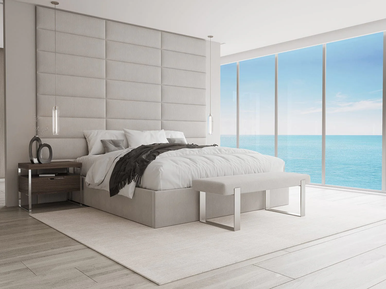 Vant Upholstered Bedroom Bench - Brushed Nickel Legs - Image 153