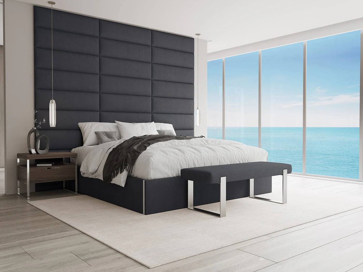 Vant Upholstered Bedroom Bench - Brushed Nickel Legs - Image 155