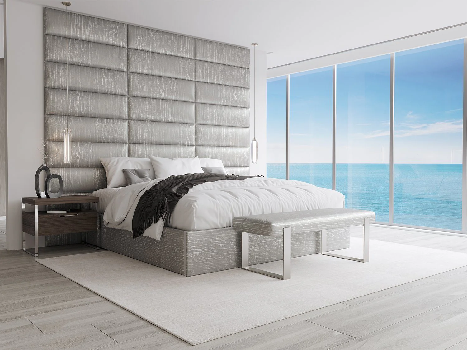 Vant Upholstered Bedroom Bench - Brushed Nickel Legs - Image 51