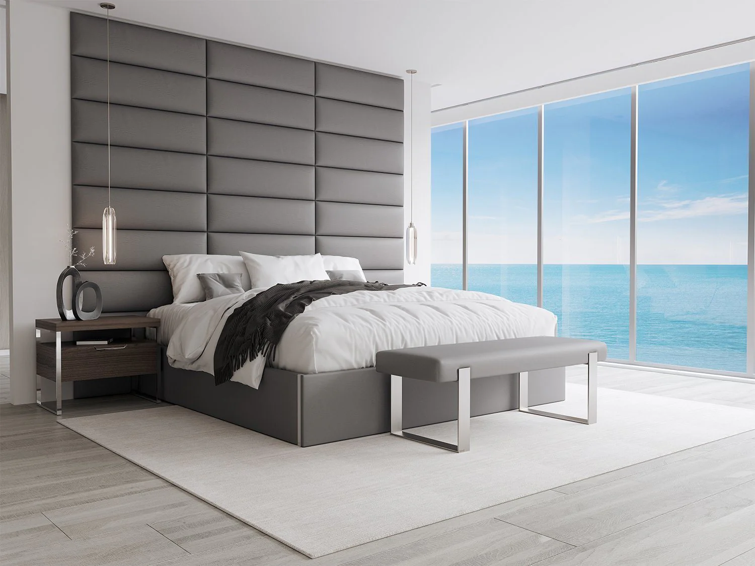 Vant Upholstered Bedroom Bench - Brushed Nickel Legs - Image 91