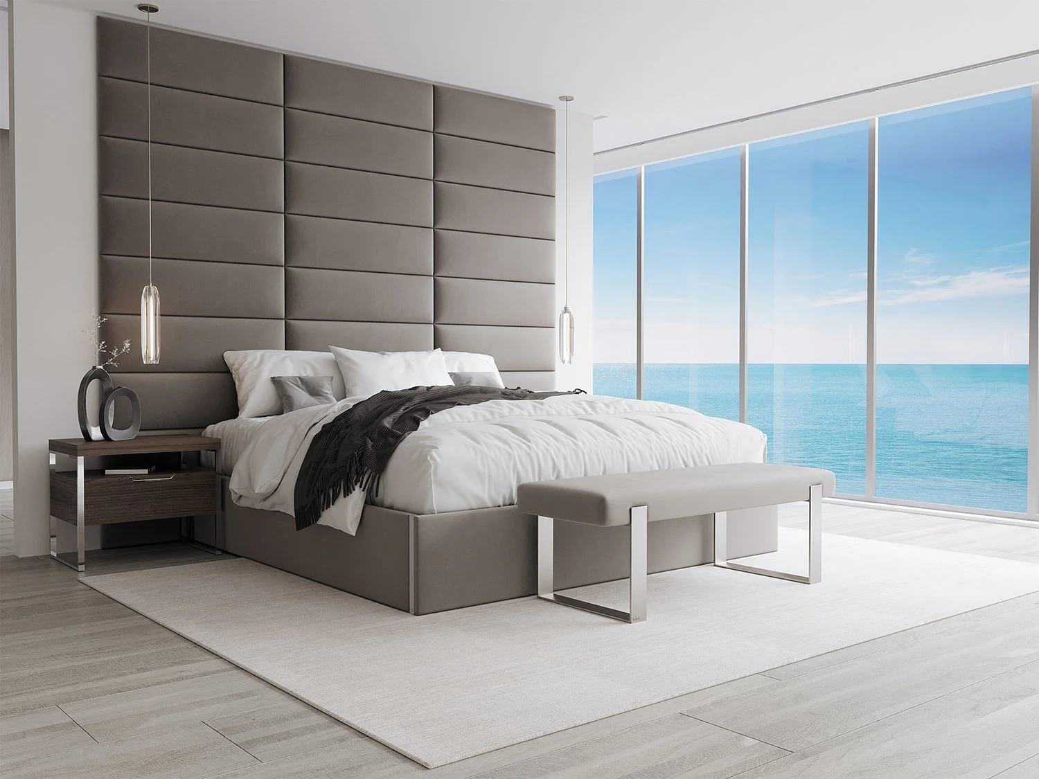 Vant Upholstered Bedroom Bench - Brushed Nickel Legs - Image 94